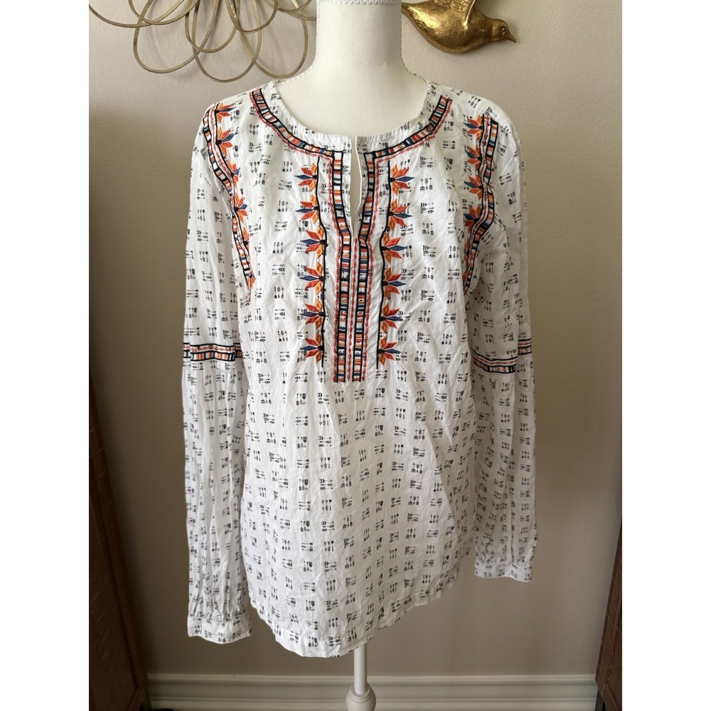 Panhandle Western Embroidered Arrow Print‎ Peasant Blouse Large Boho Top